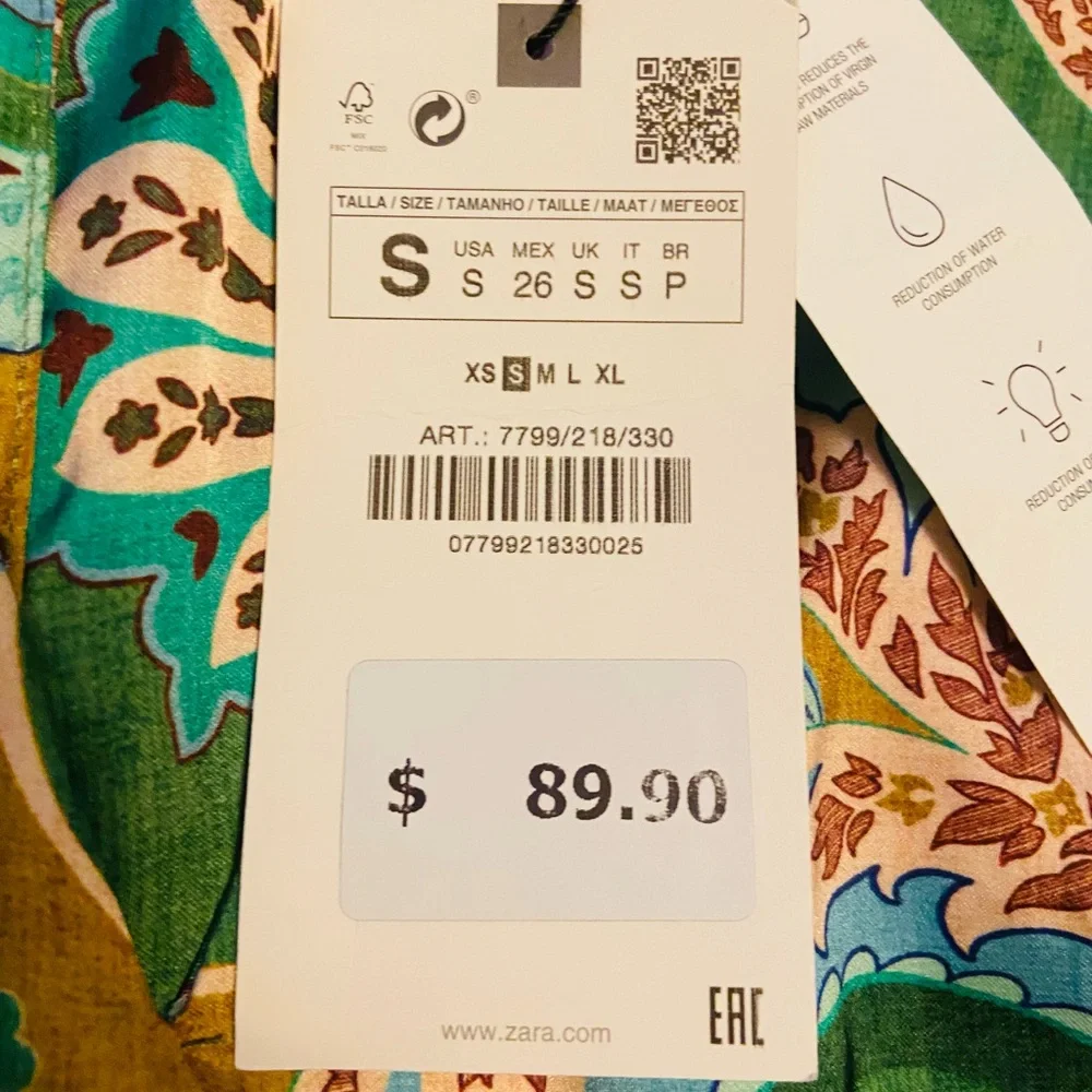 ZARA Green Paisley BOHO Belted Wide-Leg Jumpsuit Size Small NWT 🍃 - Picture 7 of 10